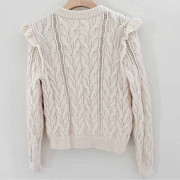 FRAME Sofia Ruffle Cable Knit chunky Sweater off white size Small - Picture 9 of 16